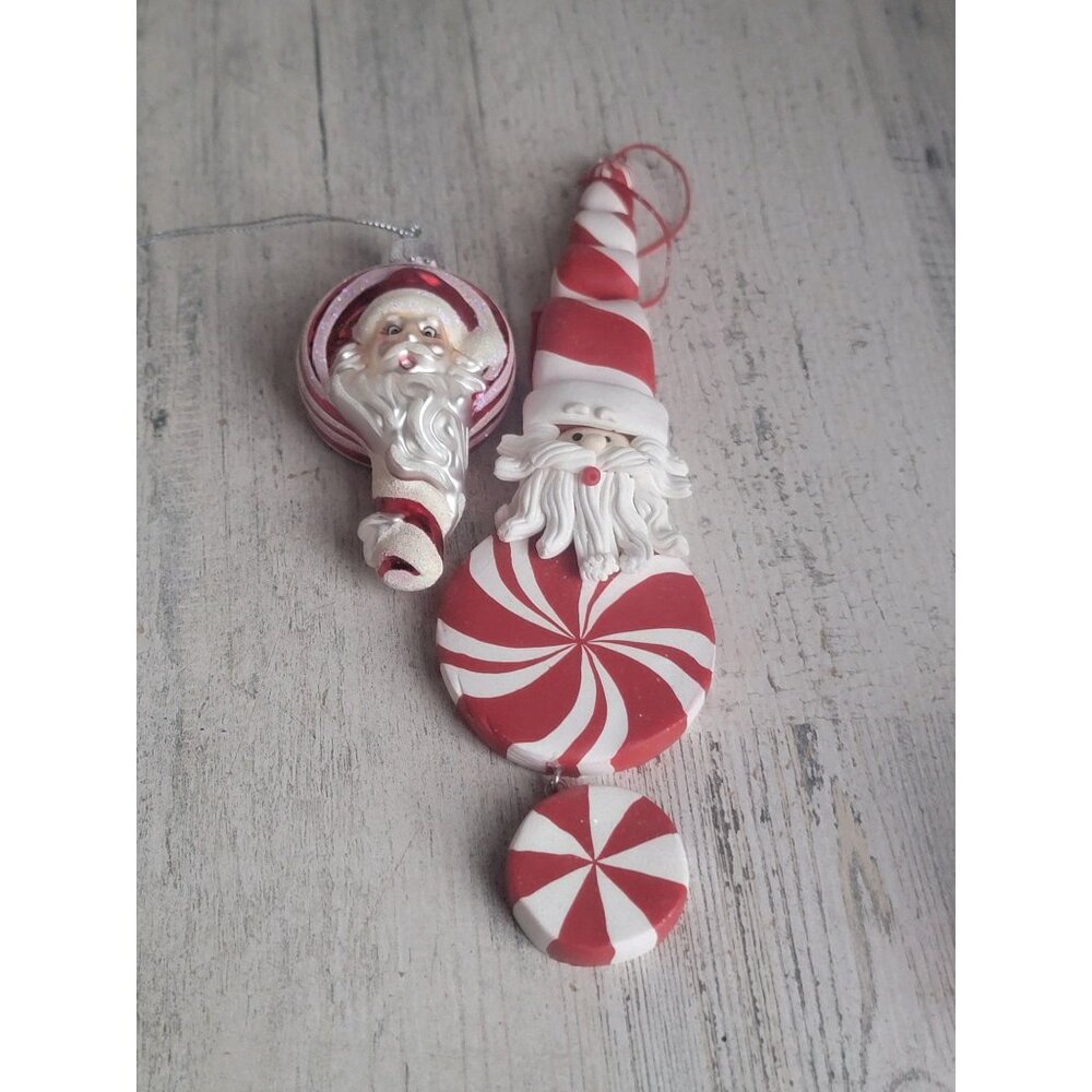 Peppermint candy swirl Santa Claus ornament Xmas set‎